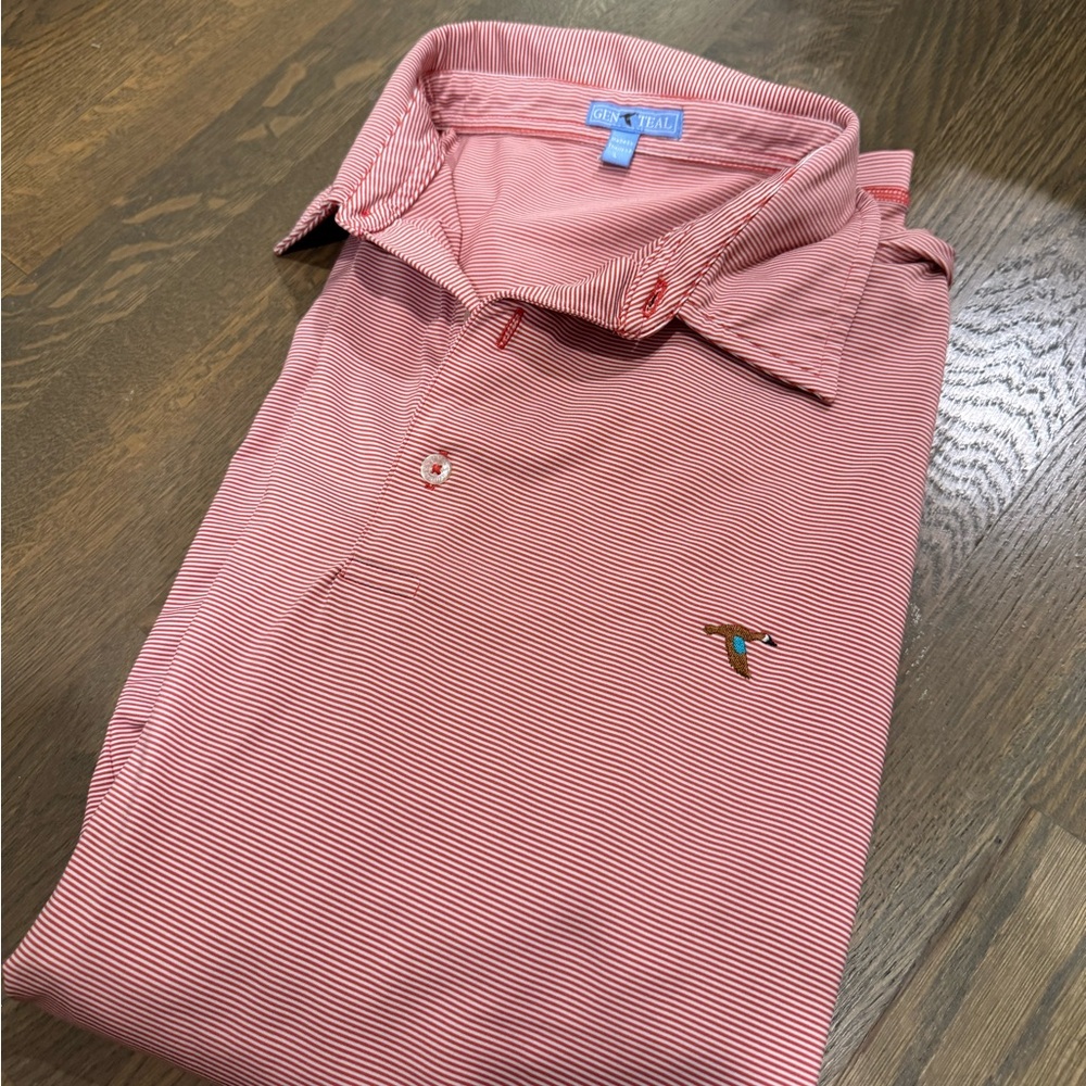 Red and white stripe polo